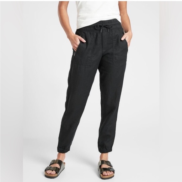 New Athleta Cabo Linen Joggers in Black with Pockets Size 2 Small nwot - Picture 13 of 16